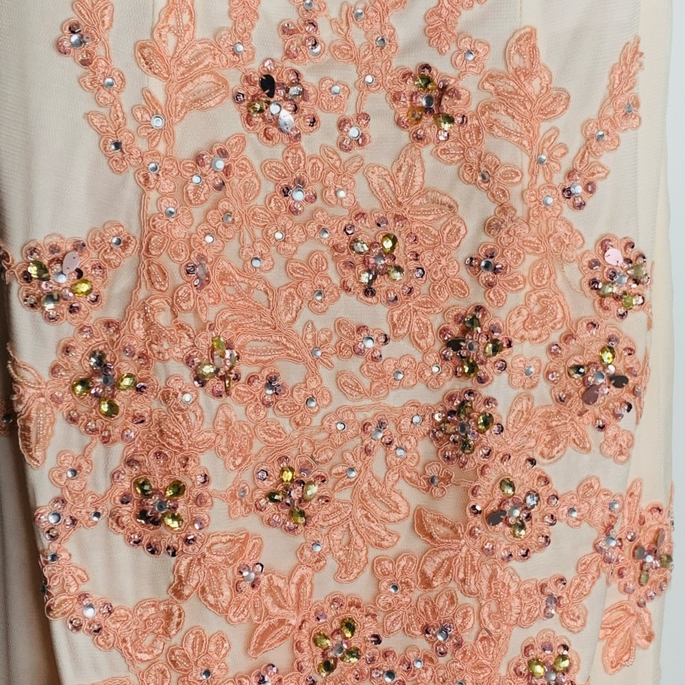 A speed Design  Salmon Pink Mesh Neckline Sleeveless Mermaid Gown - Picture 7 of 9